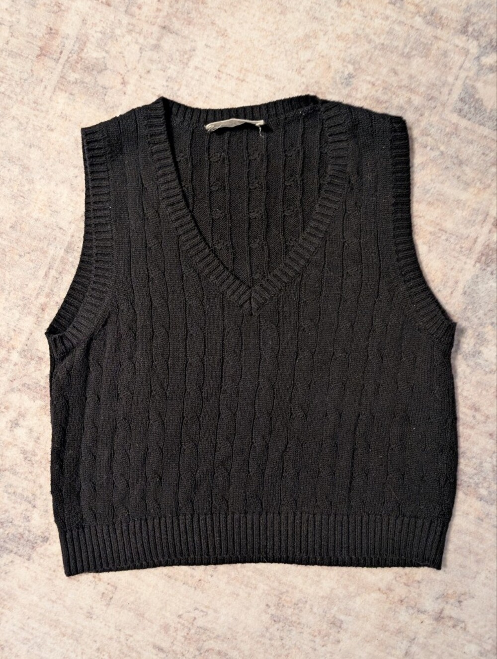 Double Zero Black Cable-Knit V-Neck Sweater Vest